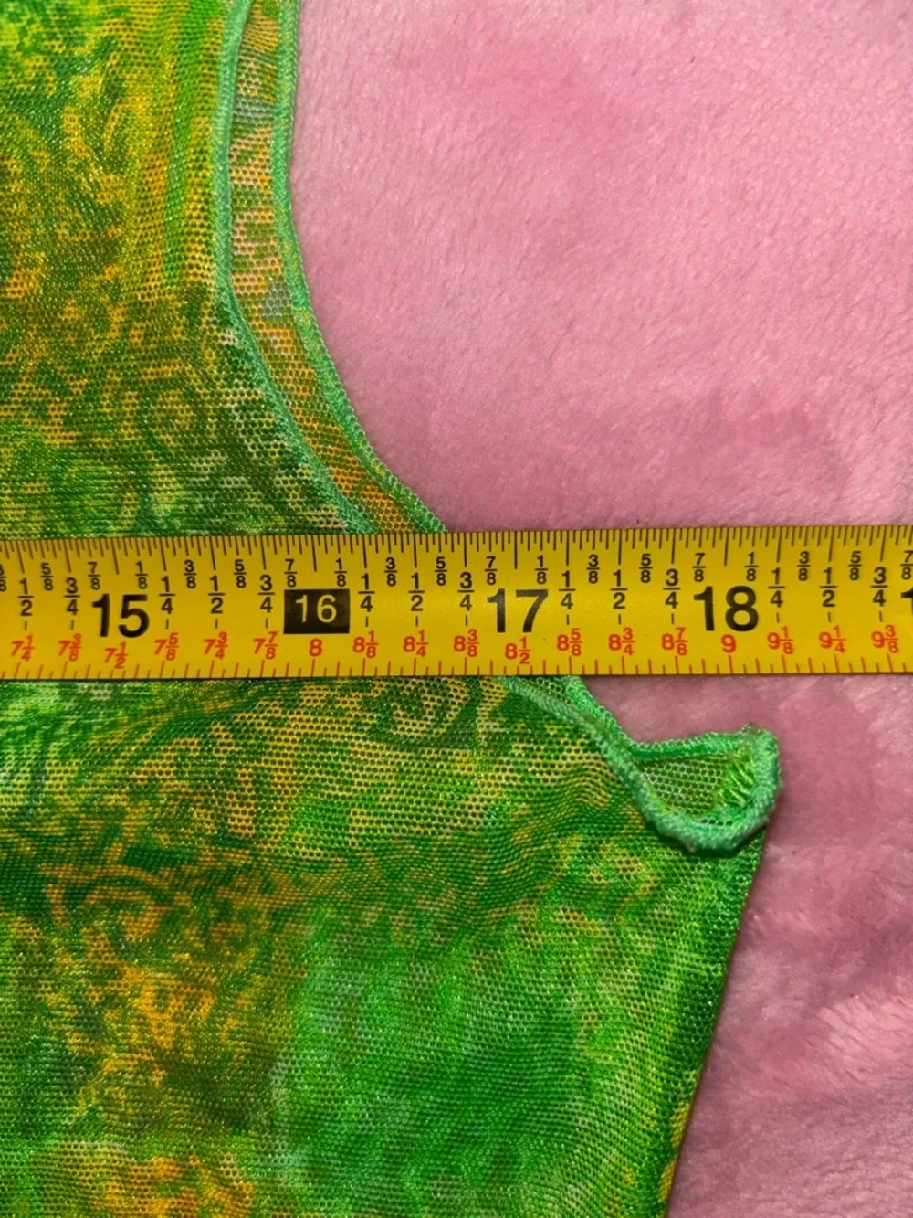 Vintage Endless Sun Green Sheer Mesh Top Patchwork Print Size Small